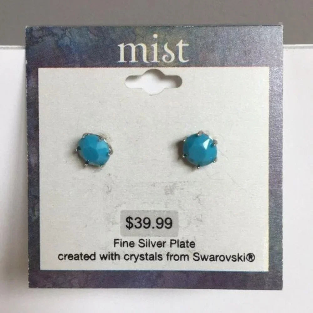 Mist Swarovski Silver Turquoise Earrings New - Picture 2 of 6